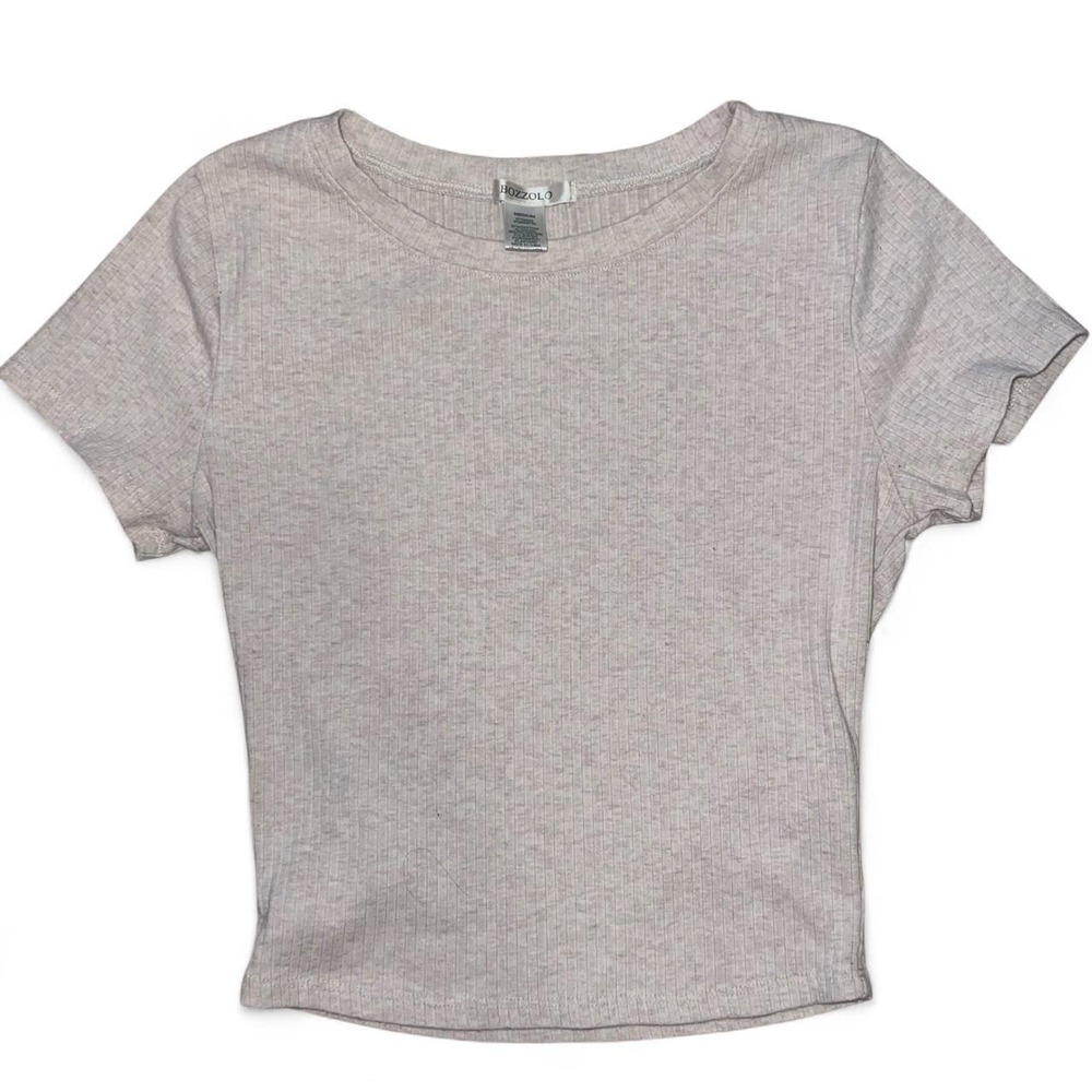 Bozzolo Women's Ribbed Short Sleeve Basic Tee Beige Heather Size Medium